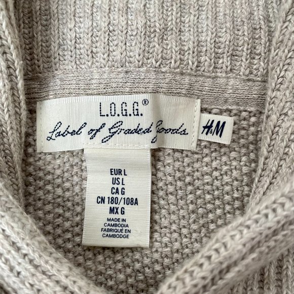 H&M Two Button Shawl Collar Pullover Sweater Lightweight Ribbed Cable, Size L - Picture 7 of 9